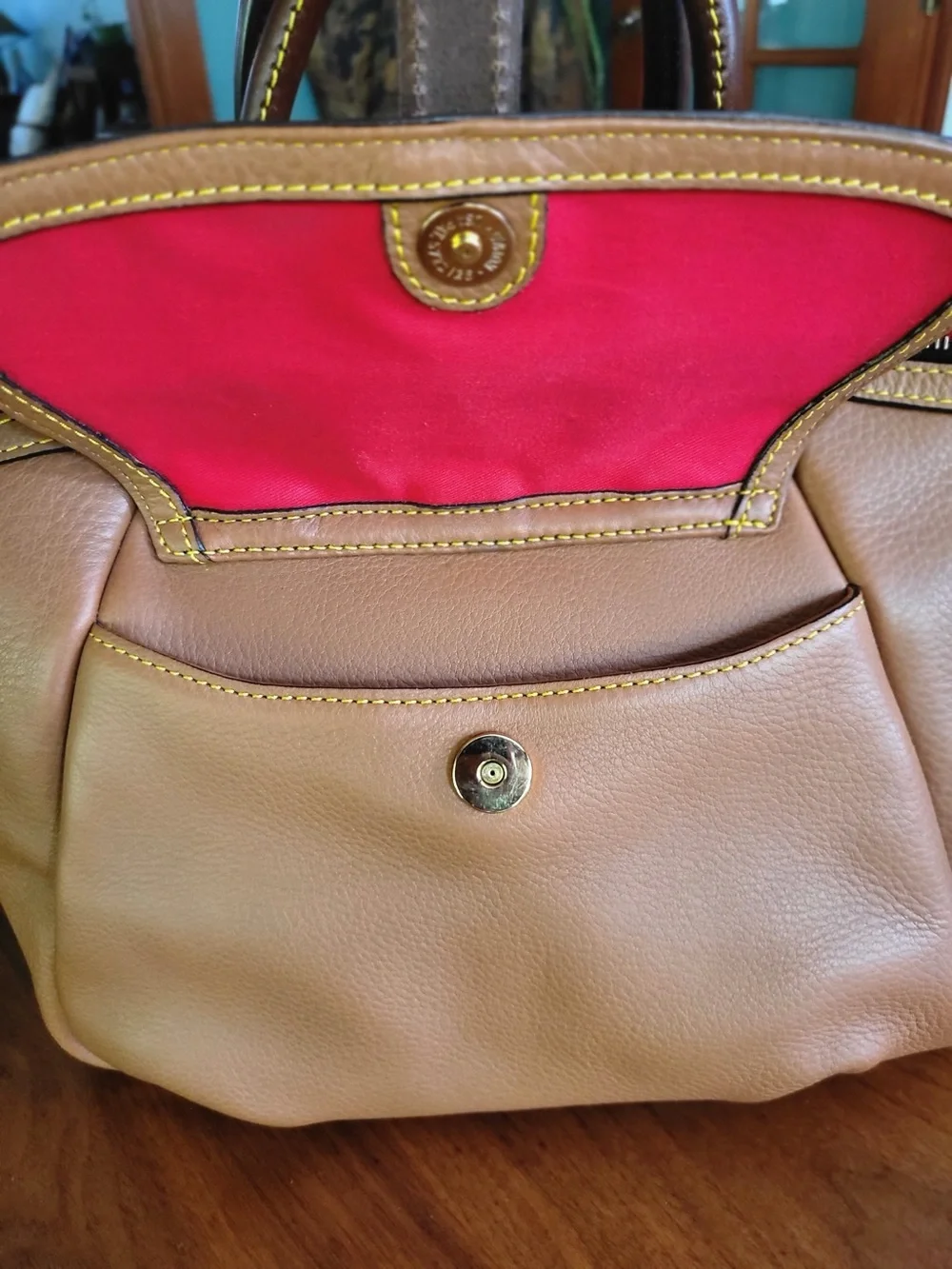 Dooney & Bourke Samba Pebbled Leather Satchel • Natural/Chestnut Crossbody